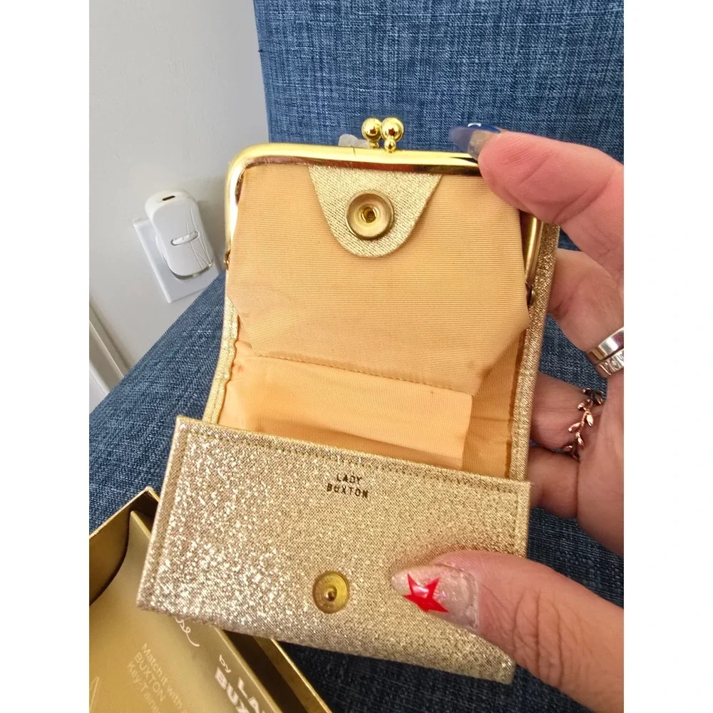 Vintage Lady Buxton Gold Glitter Mini Purse Kiss Lock Wallet with Original Box